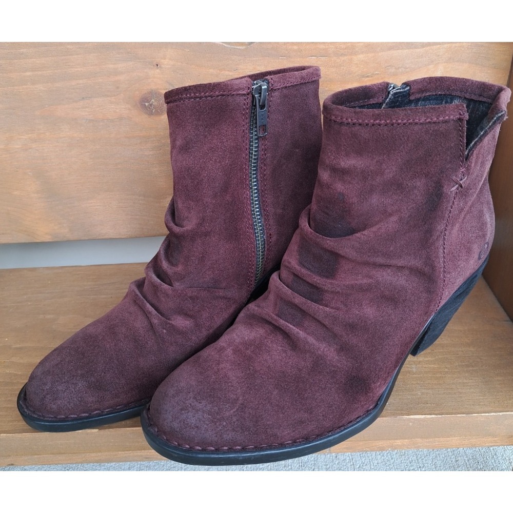 Born Women's Aire Slouch Ankle Boots 7 M Burgundy Suede Leather Zipper Heels
